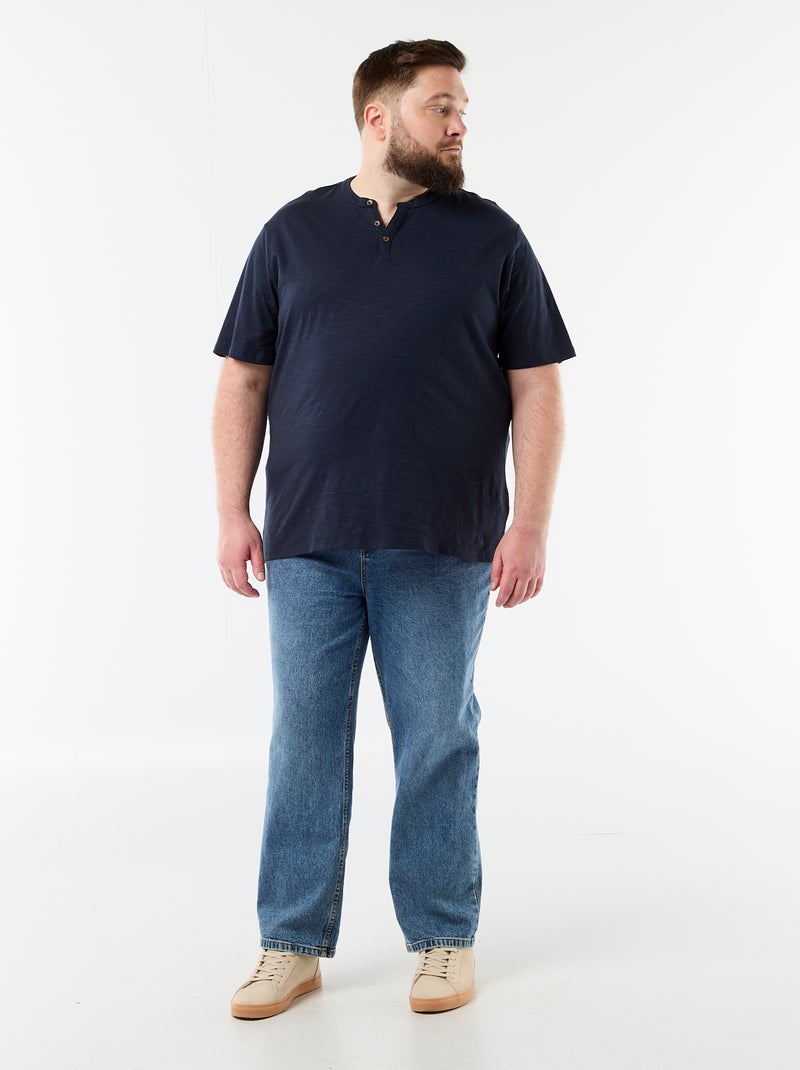 T-shirt en jersey col tunisien et manches courtes Bleu - Kiabi