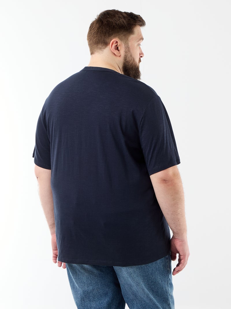 T-shirt en jersey col tunisien et manches courtes Bleu - Kiabi