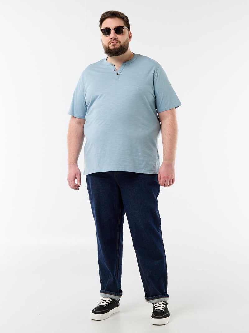 T-shirt en jersey col tunisien et manches courtes Bleu - Kiabi