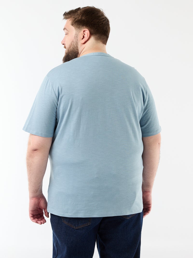 T-shirt en jersey col tunisien et manches courtes Bleu - Kiabi