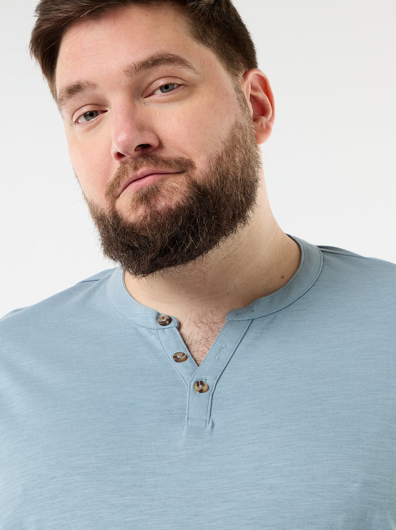 T-shirt en jersey col tunisien et manches courtes Bleu - Kiabi