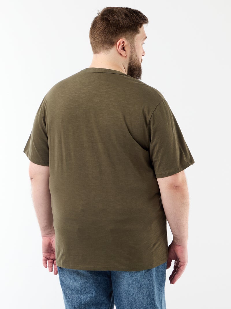 T-shirt en jersey col tunisien et manches courtes Kaki - Kiabi