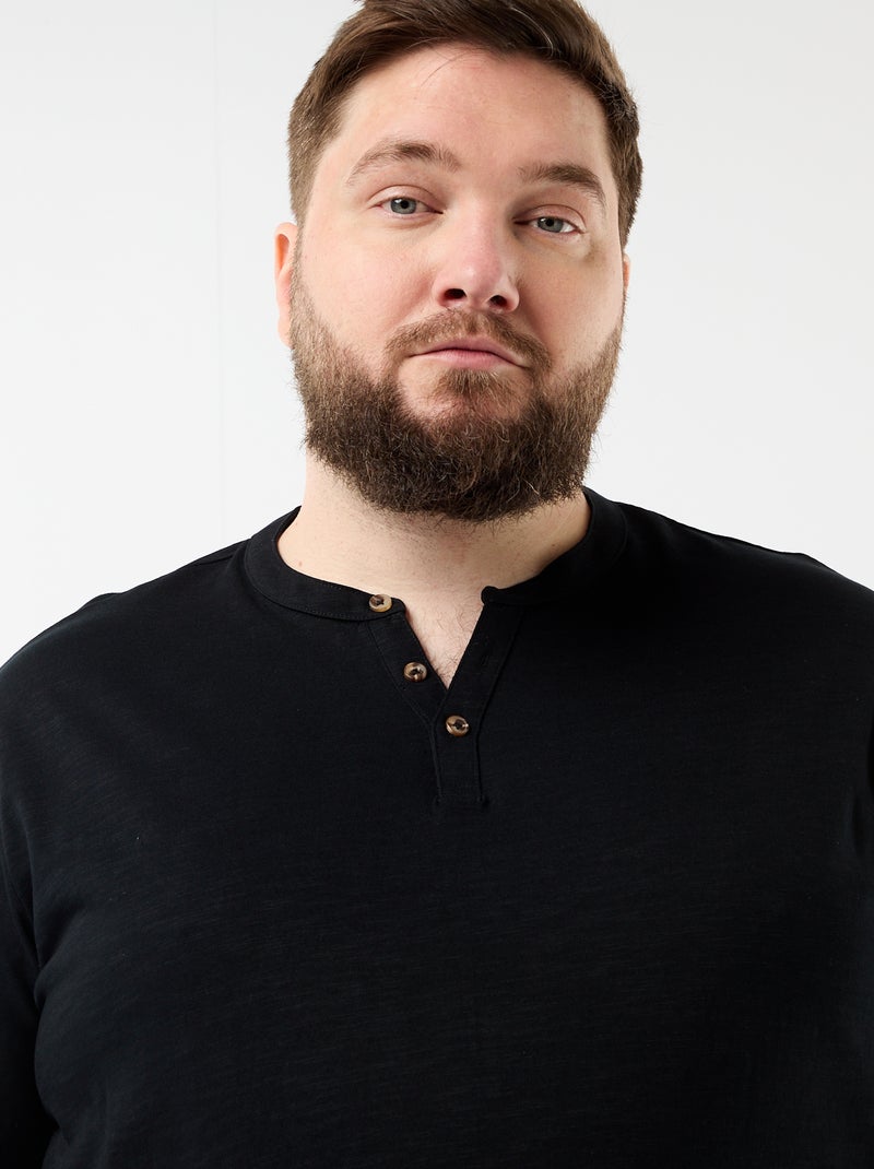 T-shirt en jersey col tunisien et manches courtes Noir - Kiabi