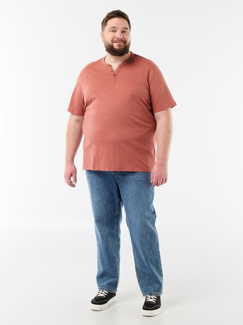 T-shirt en jersey col tunisien et manches courtes Rose - Kiabi