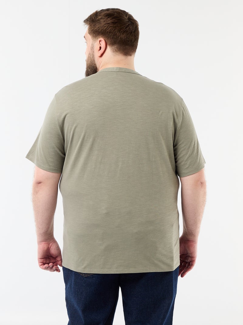 T-shirt en jersey col tunisien et manches courtes Vert - Kiabi