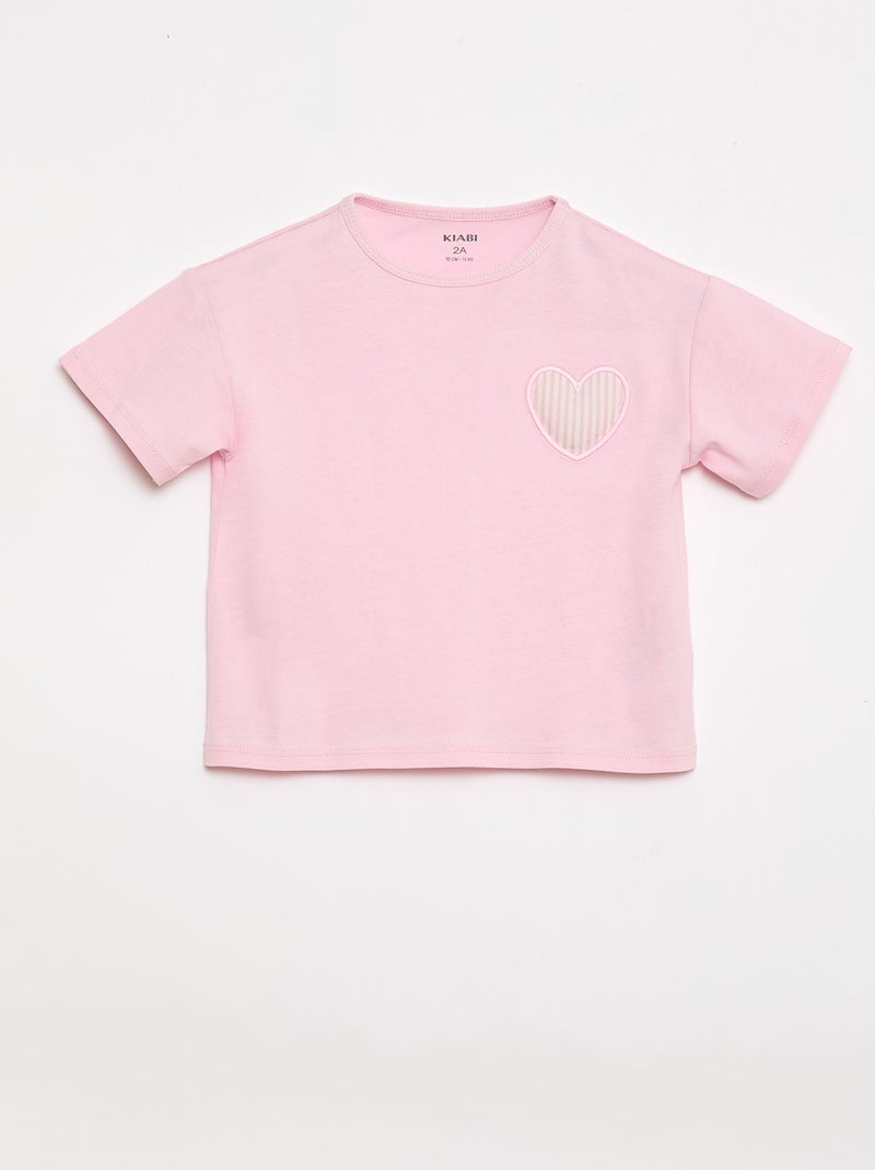 T-shirt en jersey de coton à patch cœur Rose - Kiabi