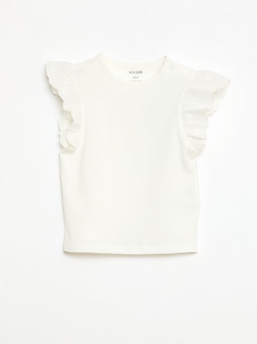 T-shirt en jersey de coton avec manches courtes en broderie anglaise - Kiabi