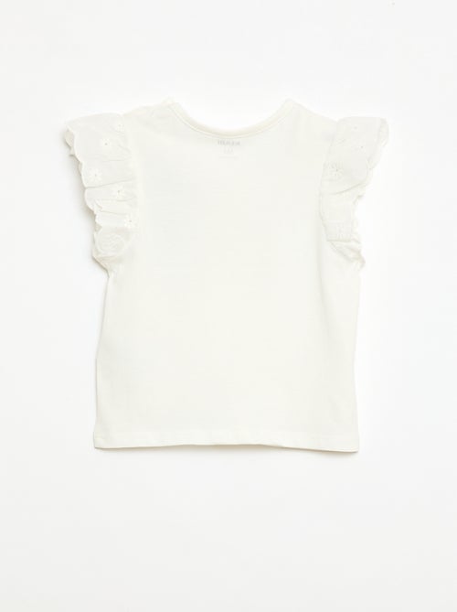 T-shirt en jersey de coton avec manches courtes en broderie anglaise - Kiabi