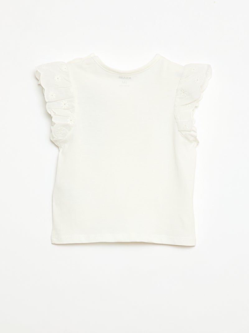 T-shirt en jersey de coton avec manches courtes en broderie anglaise Blanc - Kiabi