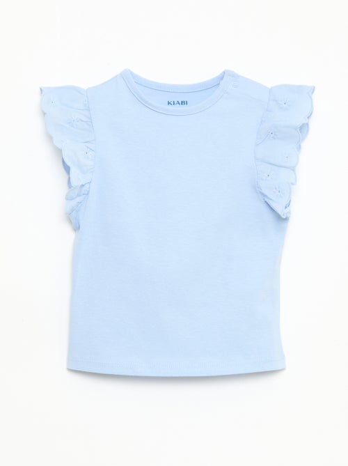 T-shirt en jersey de coton avec manches courtes en broderie anglaise - Kiabi