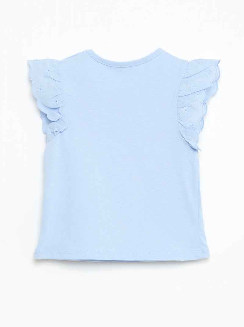 T-shirt en jersey de coton avec manches courtes en broderie anglaise Bleu - Kiabi