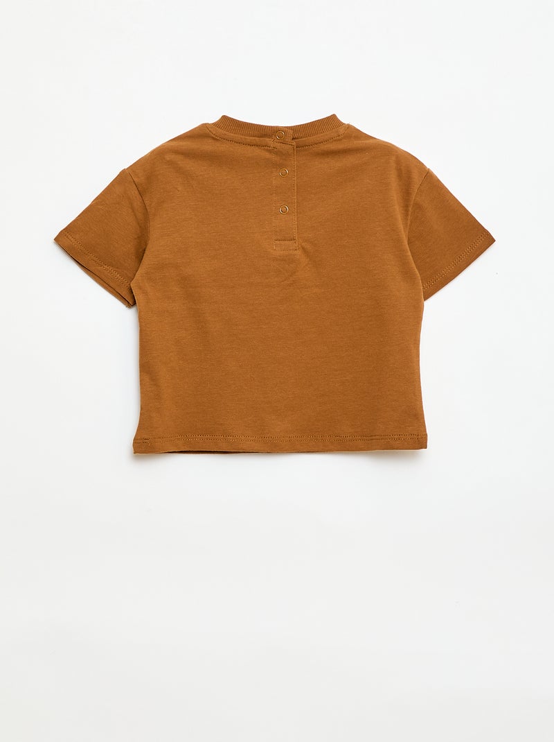 T-shirt en jersey manches courtes avec poche poitrine imprimé Marron - Kiabi