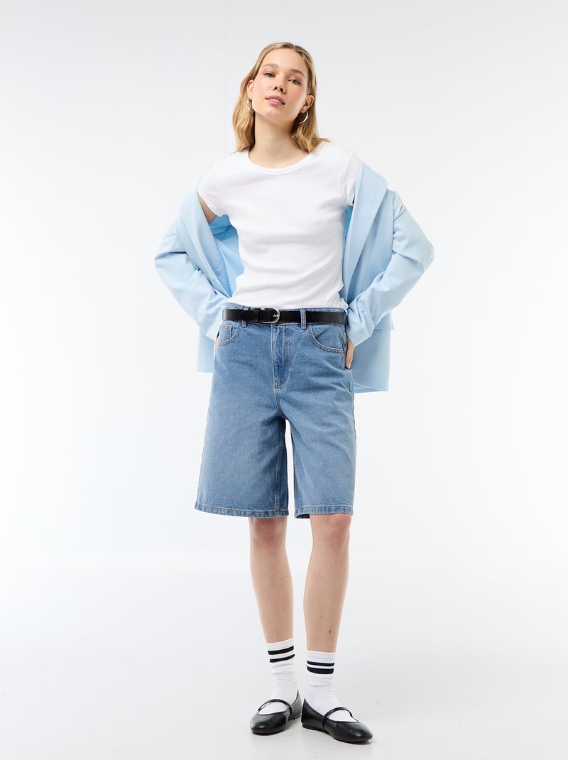 T-shirt en jersey manches courtes côtelé Blanc - Kiabi