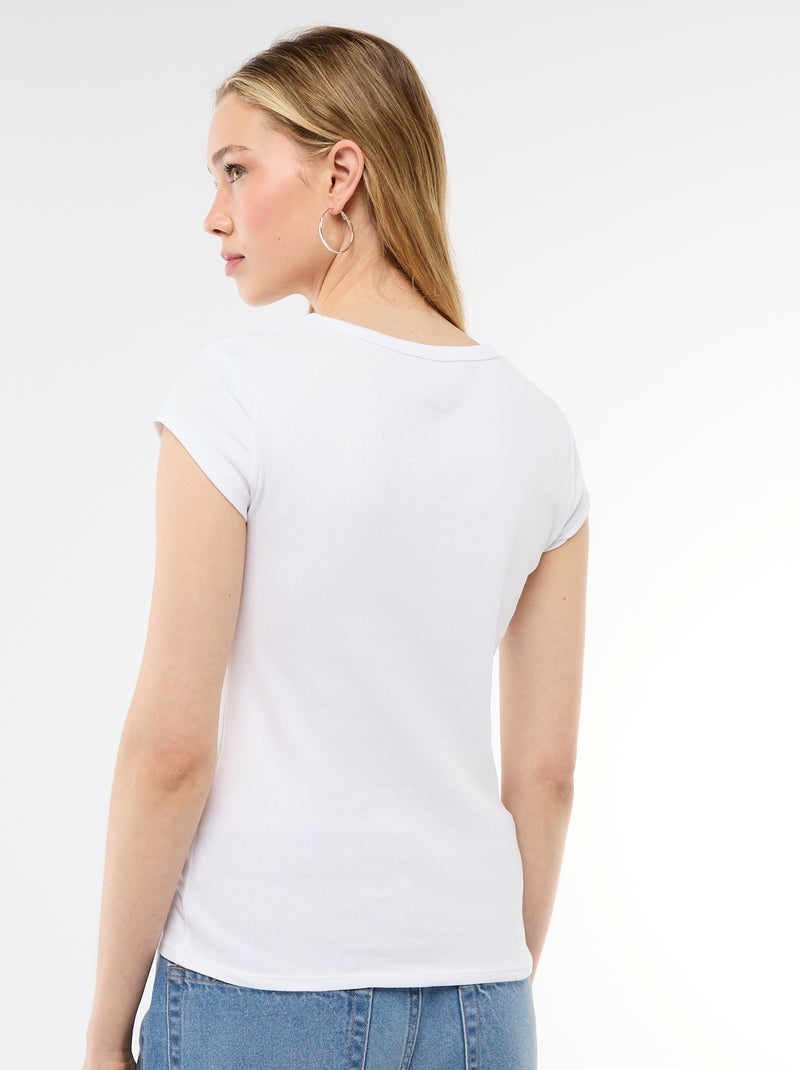 T-shirt en jersey manches courtes côtelé Blanc - Kiabi