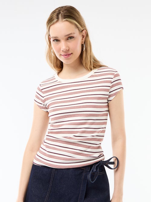 T-shirt en jersey manches courtes côtelé - Kiabi