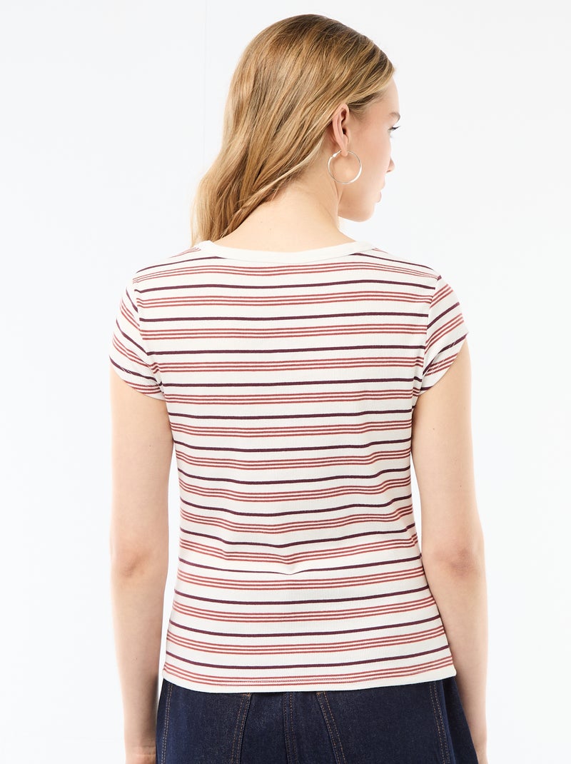 T-shirt en jersey manches courtes côtelé Blanc - Kiabi