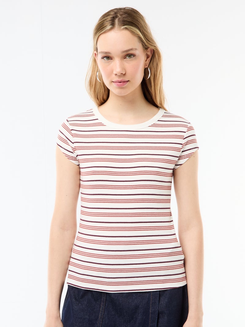 T-shirt en jersey manches courtes côtelé Blanc - Kiabi