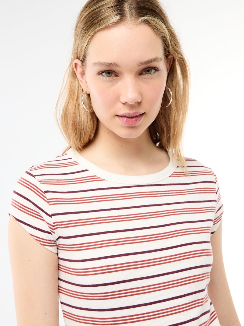 T-shirt en jersey manches courtes côtelé Blanc - Kiabi