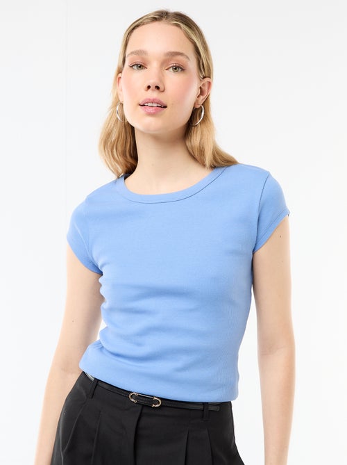 T-shirt en jersey manches courtes côtelé - Kiabi