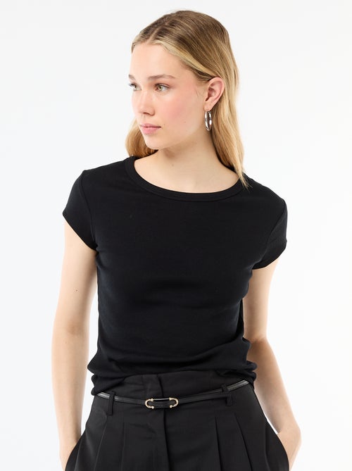 T-shirt en jersey manches courtes côtelé - Kiabi