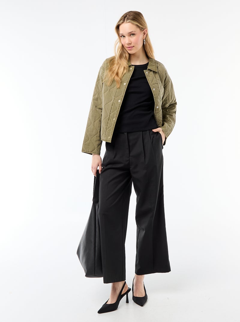 T-shirt en jersey manches courtes côtelé Noir - Kiabi