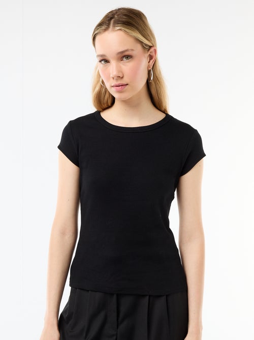 T-shirt en jersey manches courtes côtelé - Kiabi