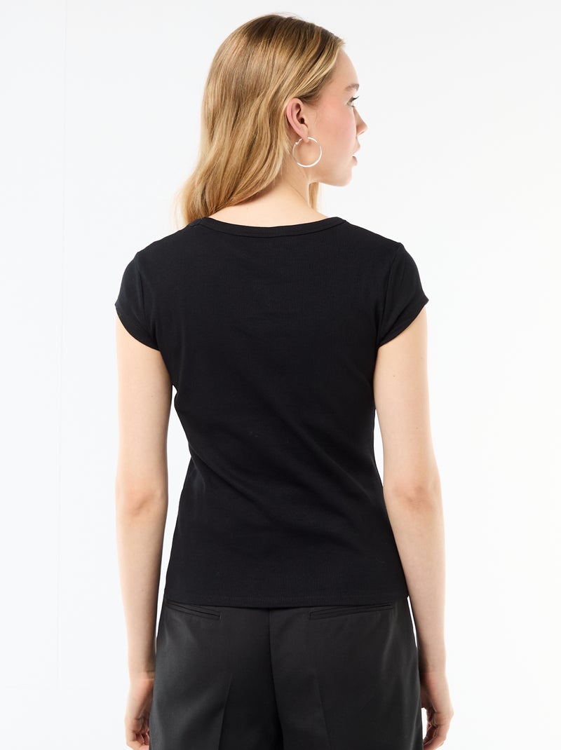 T-shirt en jersey manches courtes côtelé Noir - Kiabi