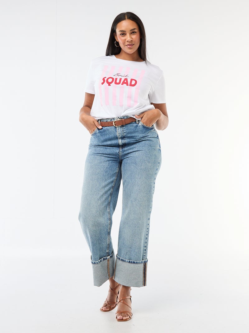 T-shirt en jersey manches courtes 'OUI' Bleu - Kiabi