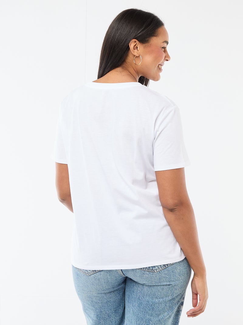 T-shirt en jersey manches courtes 'OUI' Bleu - Kiabi