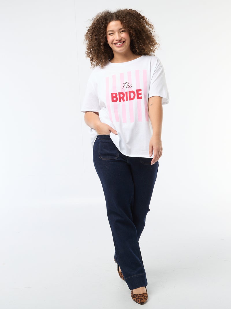 T-shirt en jersey manches courtes 'OUI' Bleu - Kiabi