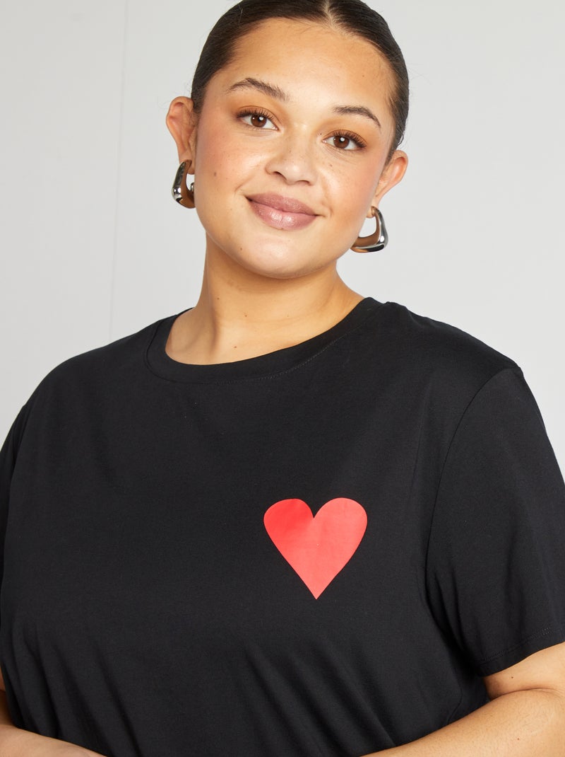 T-shirt en jersey manches courtes 'OUI' NOIR - Kiabi