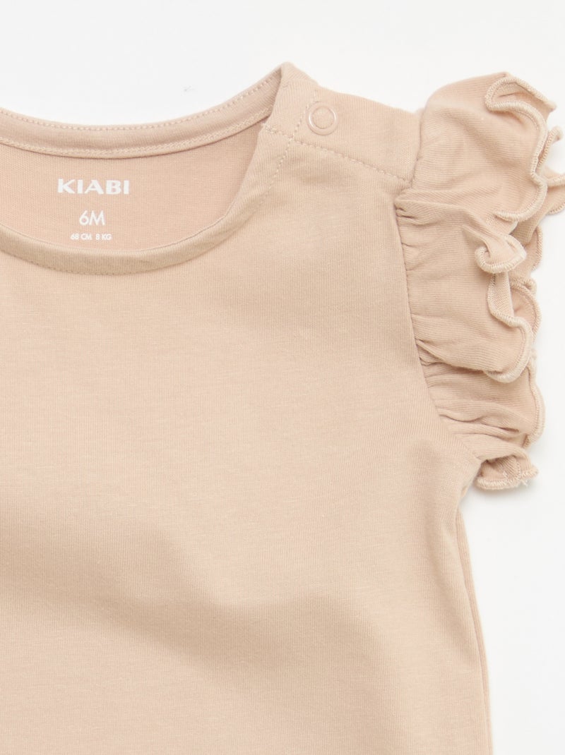 T-shirt en jersey manches courtes volantées Beige - Kiabi