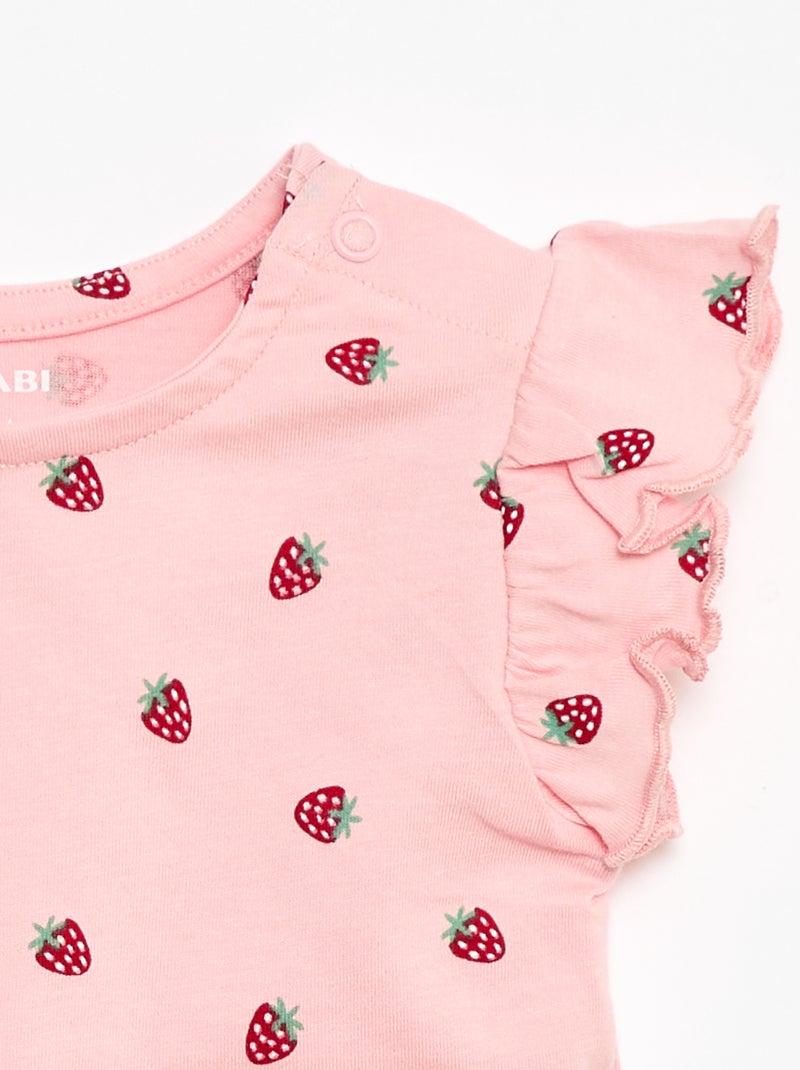 T-shirt en jersey manches courtes volantées Rose - Kiabi