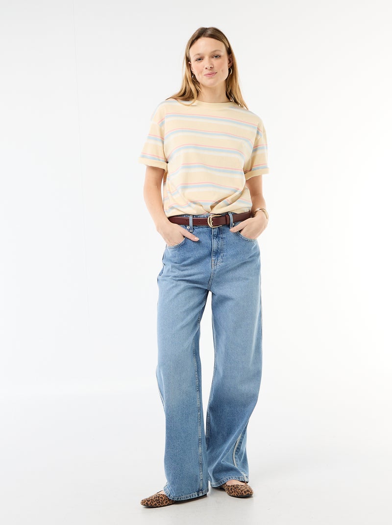 T-shirt en jersey rayé à manches courtes Jaune - Kiabi