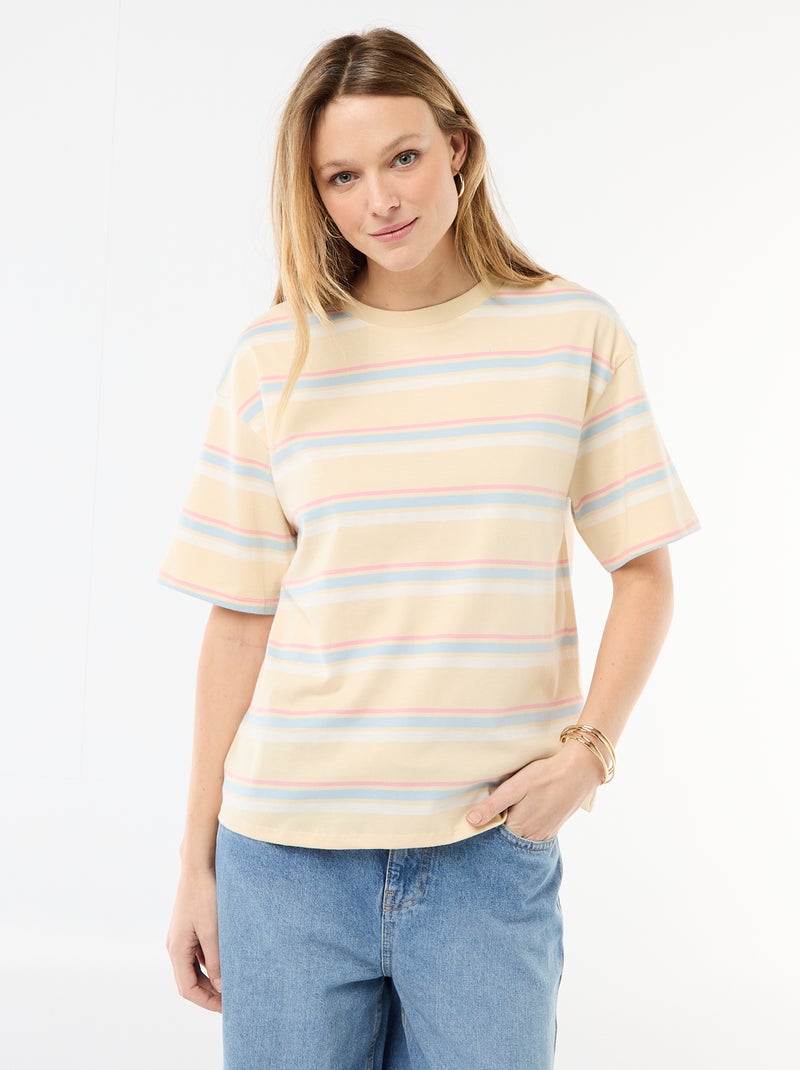 T-shirt en jersey rayé à manches courtes Jaune - Kiabi