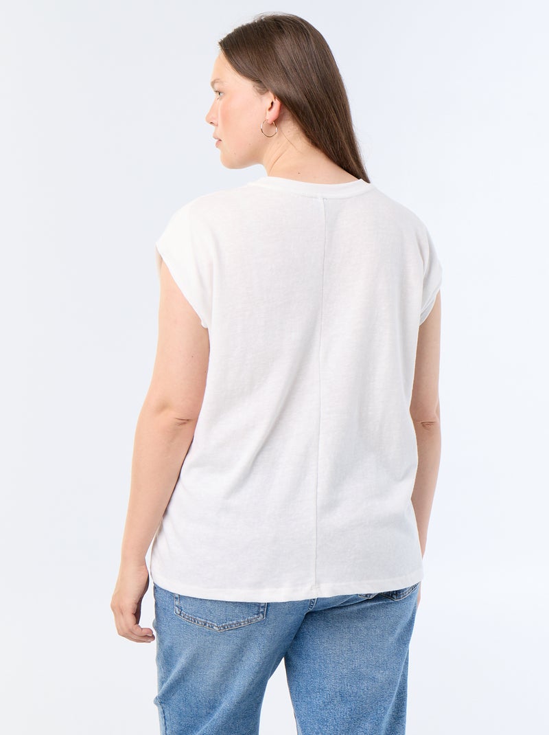 T-shirt en jersey sans manches avec petite broderie poitrine Beige - Kiabi