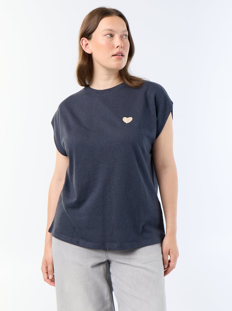T-shirt en jersey sans manches avec petite broderie poitrine Bleu - Kiabi