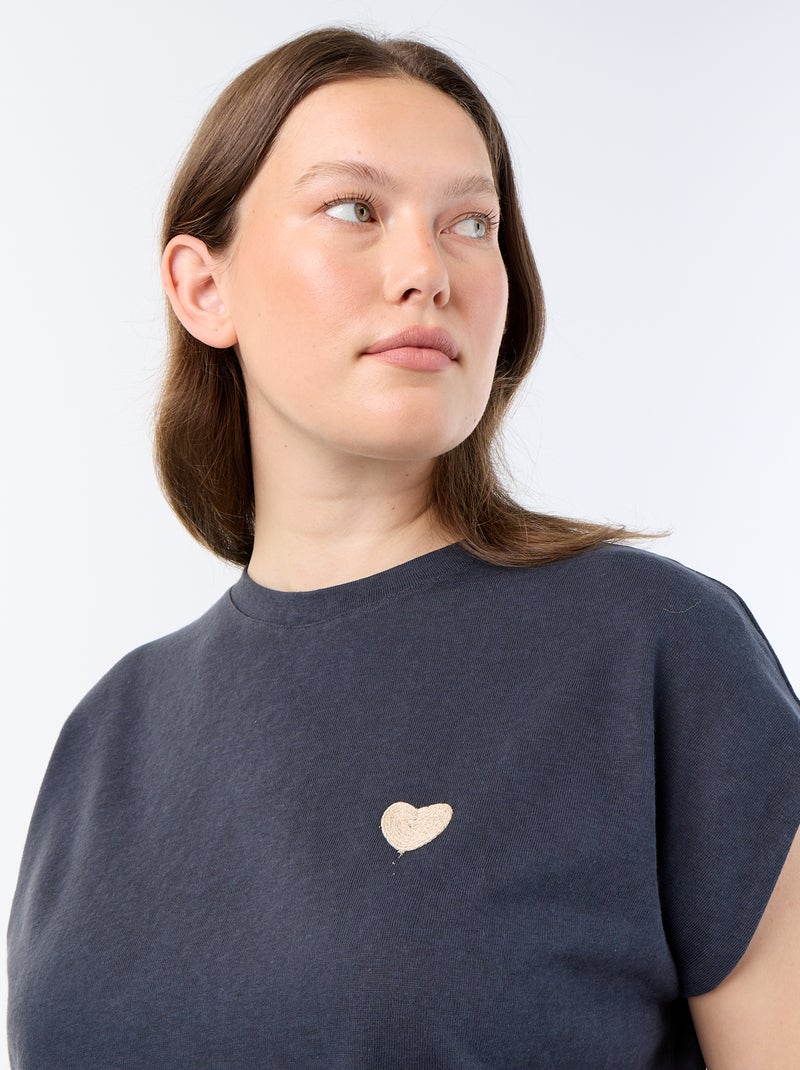 T-shirt en jersey sans manches avec petite broderie poitrine Bleu - Kiabi