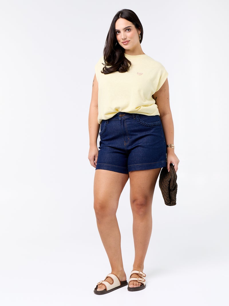 T-shirt en jersey sans manches avec petite broderie poitrine Jaune - Kiabi