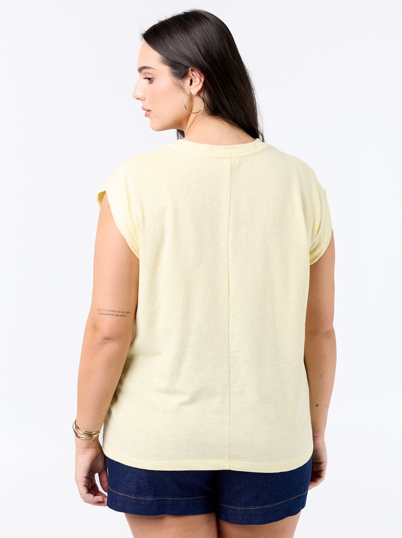T-shirt en jersey sans manches avec petite broderie poitrine Jaune - Kiabi