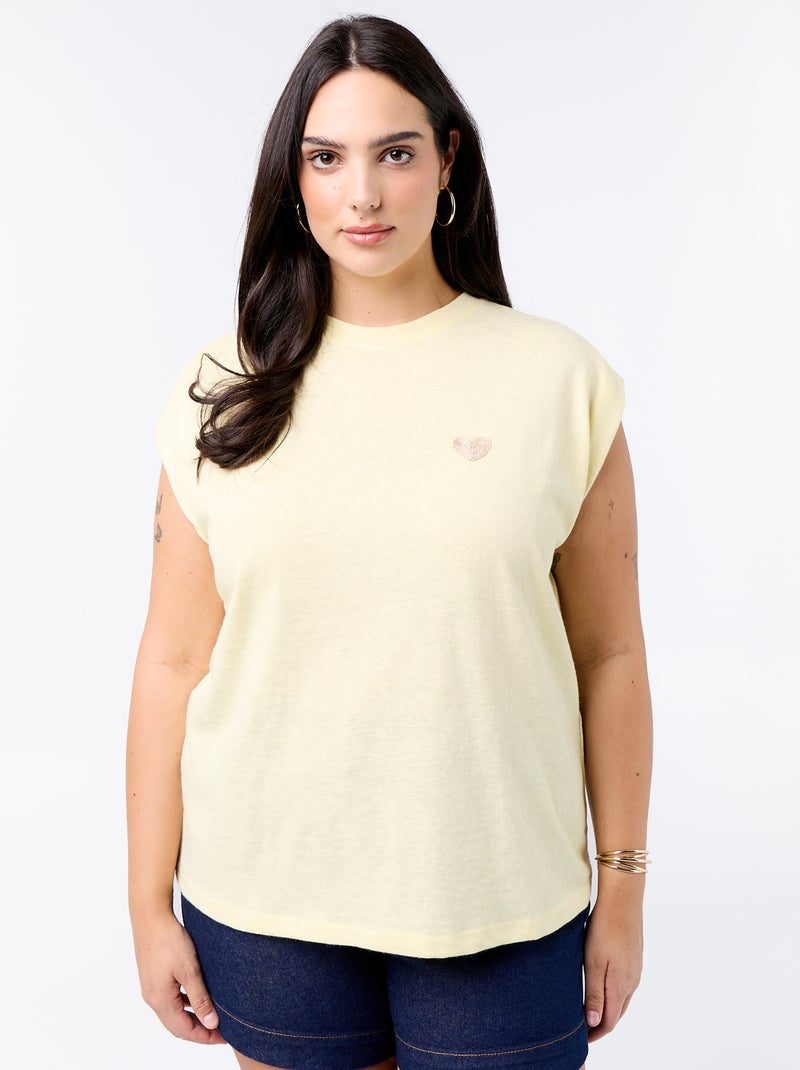 T-shirt en jersey sans manches avec petite broderie poitrine Jaune - Kiabi