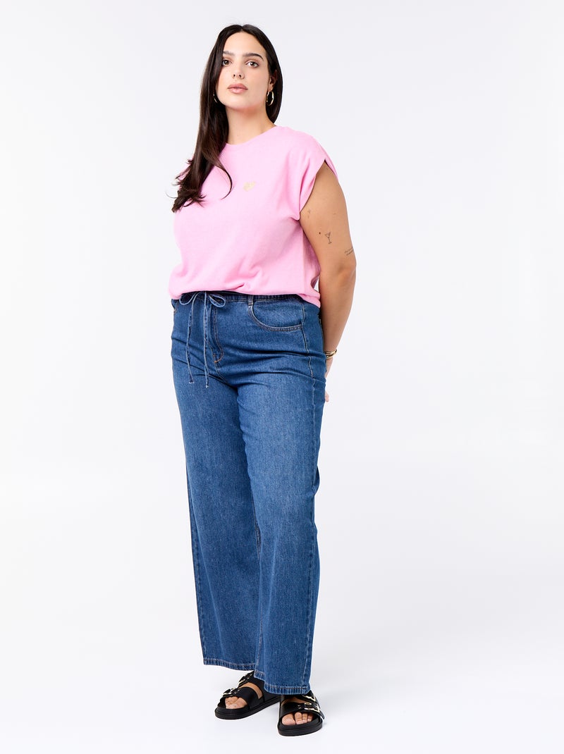 T-shirt en jersey sans manches avec petite broderie poitrine Rose - Kiabi