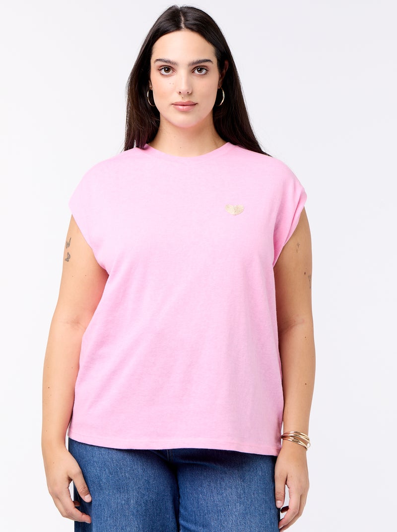 T-shirt en jersey sans manches avec petite broderie poitrine Rose - Kiabi