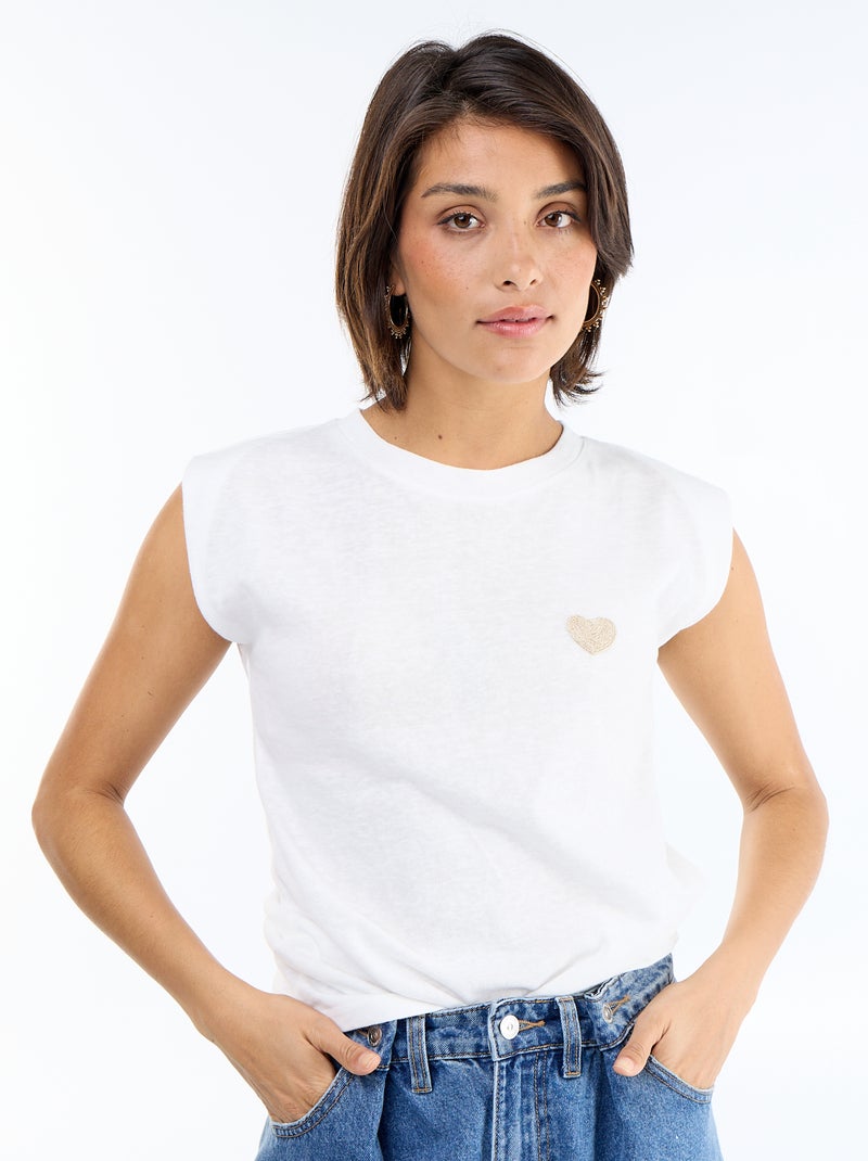 T-shirt en jersey sans manches Beige - Kiabi