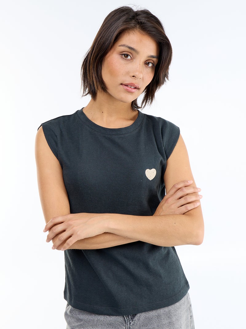 T-shirt en jersey sans manches Noir - Kiabi