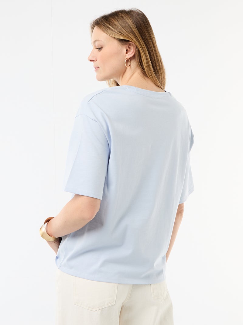 T-shirt en jersey uni à manches courtes Bleu - Kiabi