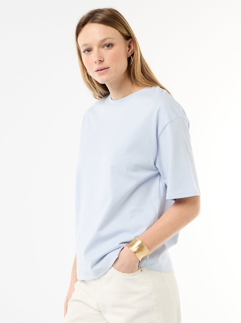 T-shirt en jersey uni à manches courtes Bleu - Kiabi