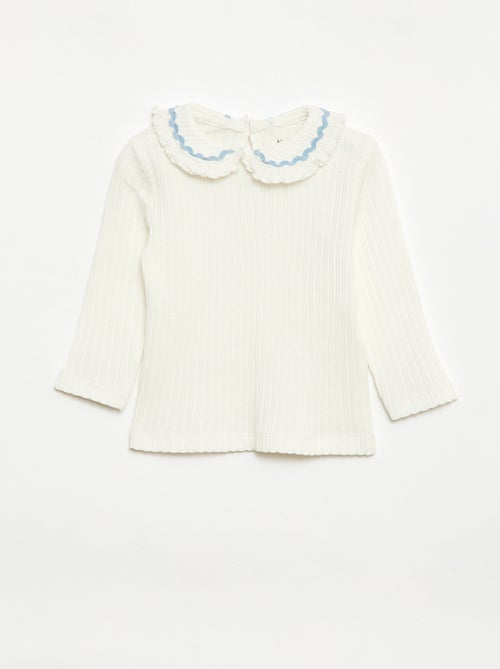 T-shirt en maille côtelée avec col Claudine fantaisie - Kiabi