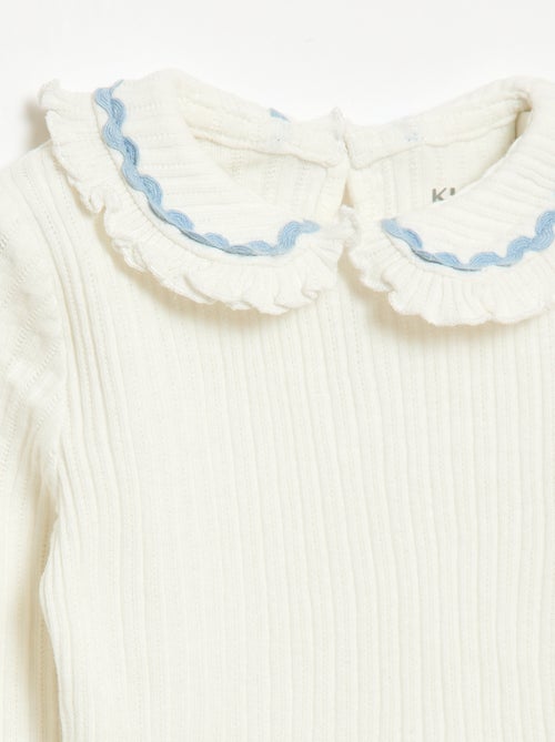 T-shirt en maille côtelée avec col Claudine fantaisie - Kiabi