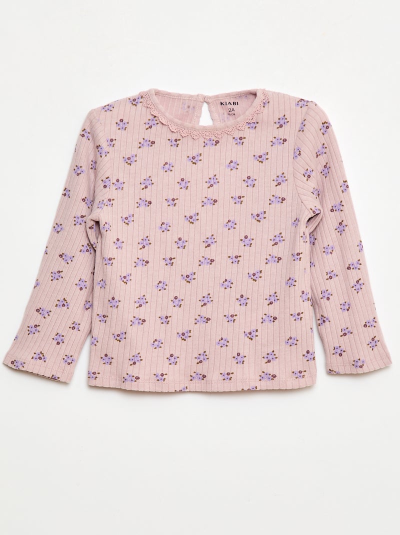 T-shirt en maille côtelée Rose - Kiabi